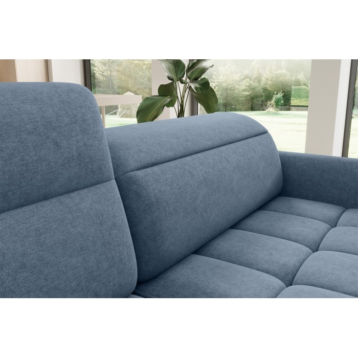 Canapé d’angle gauche convertible BARNEA 208 cm bleu marine chiné avec rangement 