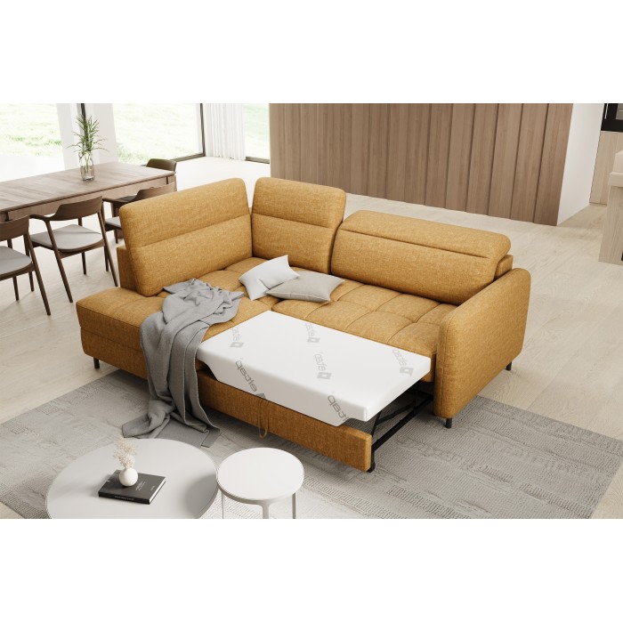 Canapé d’angle gauche convertible BARNEA 208 cm camel avec rangement 
