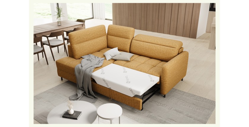 Canapé d’angle gauche convertible BARNEA 208 cm camel avec rangement 