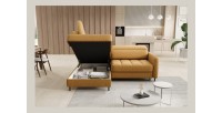 Canapé d’angle gauche convertible BARNEA 208 cm camel avec rangement 