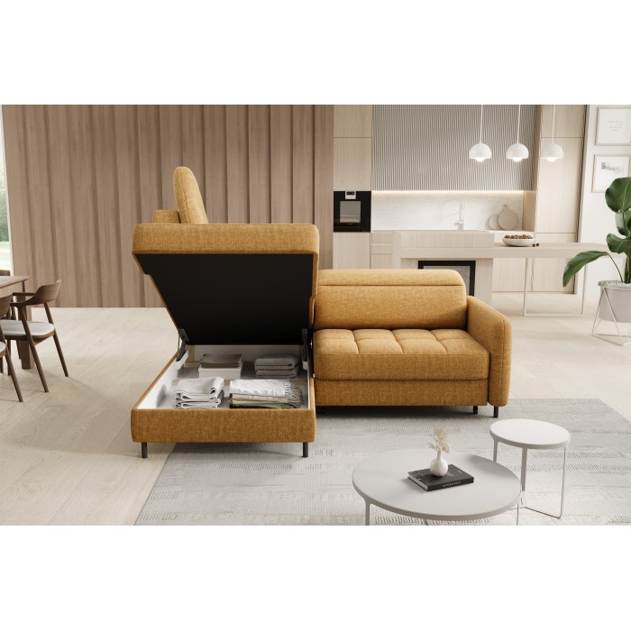Canapé d’angle gauche convertible BARNEA 208 cm camel avec rangement 