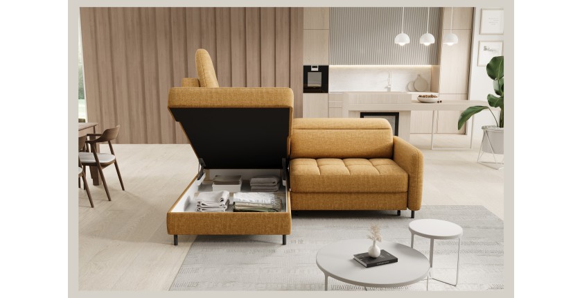 Canapé d’angle gauche convertible BARNEA 208 cm camel avec rangement 