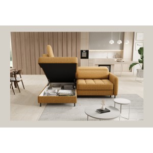 Canapé d’angle gauche convertible BARNEA 208 cm camel avec rangement 