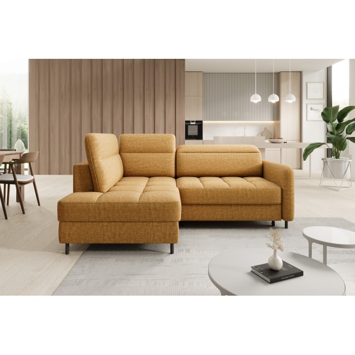 Canapé d’angle gauche convertible BARNEA 208 cm camel avec rangement 
