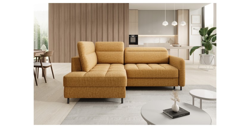 Canapé d’angle gauche convertible BARNEA 208 cm camel avec rangement 