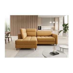 Canapé d’angle gauche convertible BARNEA 208 cm camel avec rangement 