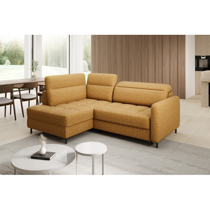 Canapé d’angle gauche convertible BARNEA 208 cm camel avec rangement 