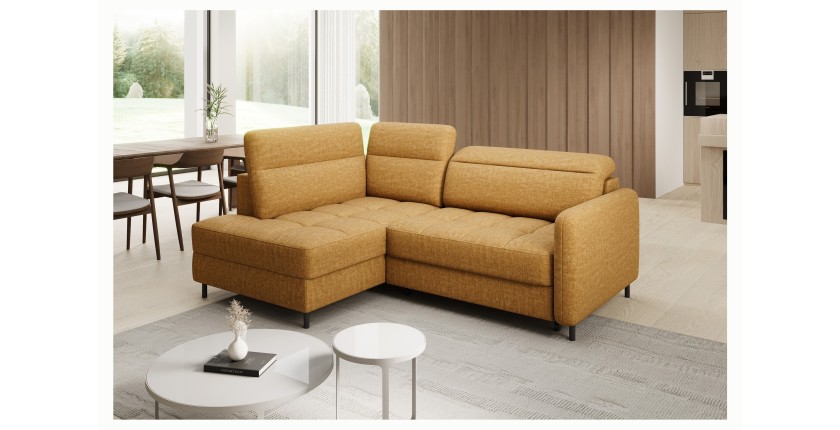 Canapé d’angle gauche convertible BARNEA 208 cm camel avec rangement 