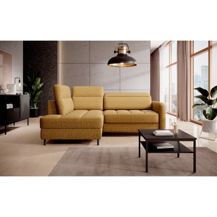 Canapé d’angle gauche convertible BARNEA 208 cm camel avec rangement 