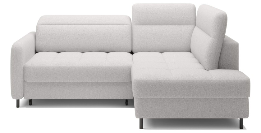 Canapé d’angle droit convertible BARNEA 208 cm blanc chenille avec rangement 