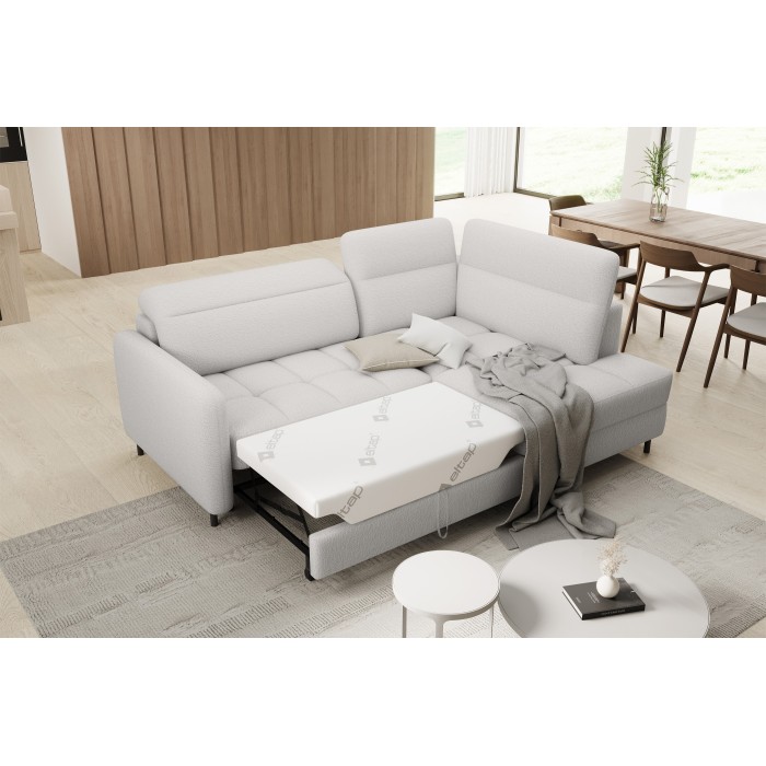 Canapé d’angle droit convertible BARNEA 208 cm blanc chenille avec rangement 