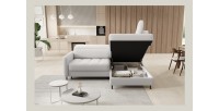Canapé d’angle droit convertible BARNEA 208 cm blanc chenille avec rangement 