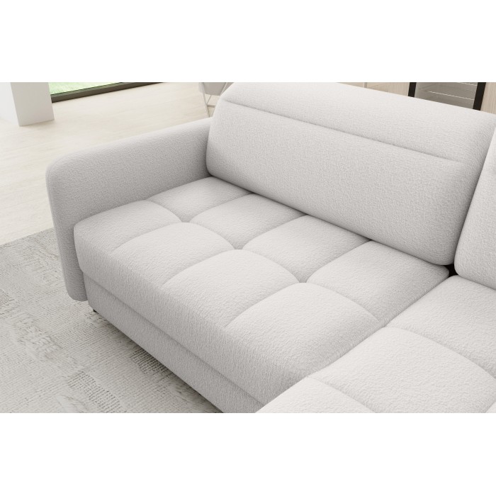 Canapé d’angle droit convertible BARNEA 208 cm blanc chenille avec rangement 