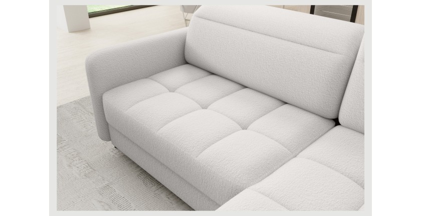 Canapé d’angle droit convertible BARNEA 208 cm blanc chenille avec rangement 
