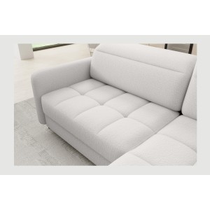 Canapé d’angle droit convertible BARNEA 208 cm blanc chenille avec rangement 