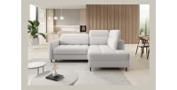 Canapé d’angle droit convertible BARNEA 208 cm blanc chenille avec rangement 