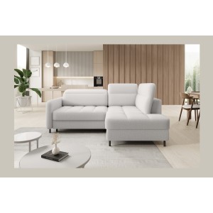 Canapé d’angle droit convertible BARNEA 208 cm blanc chenille avec rangement 