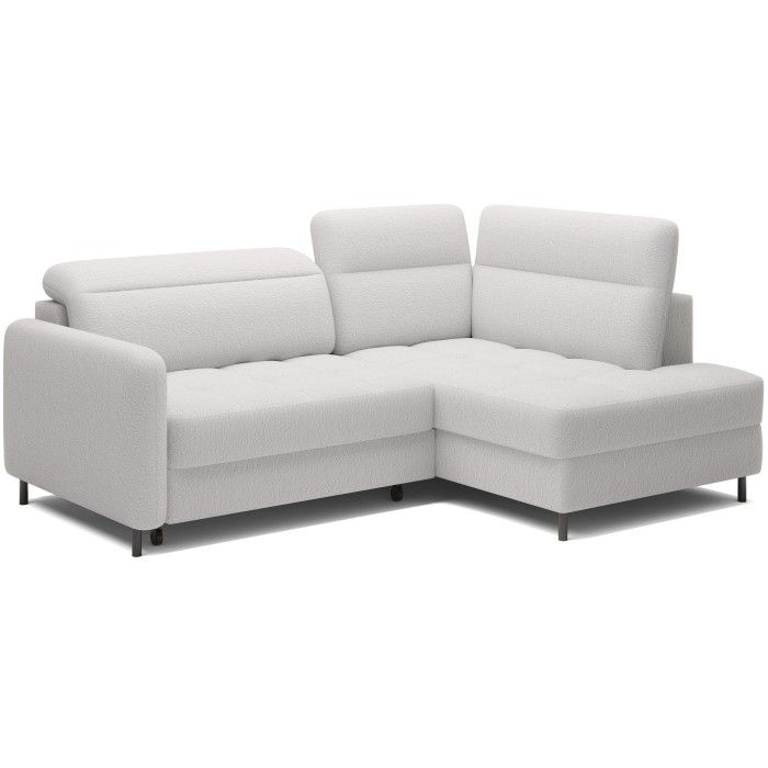 Canapé d’angle droit convertible BARNEA 208 cm blanc chenille avec rangement 