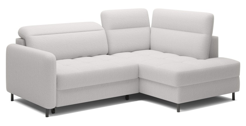 Canapé d’angle droit convertible BARNEA 208 cm blanc chenille avec rangement 
