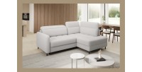 Canapé d’angle droit convertible BARNEA 208 cm blanc chenille avec rangement 