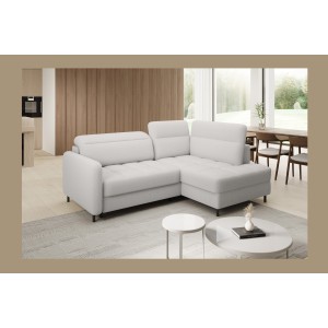 Canapé d’angle droit convertible BARNEA 208 cm blanc chenille avec rangement 