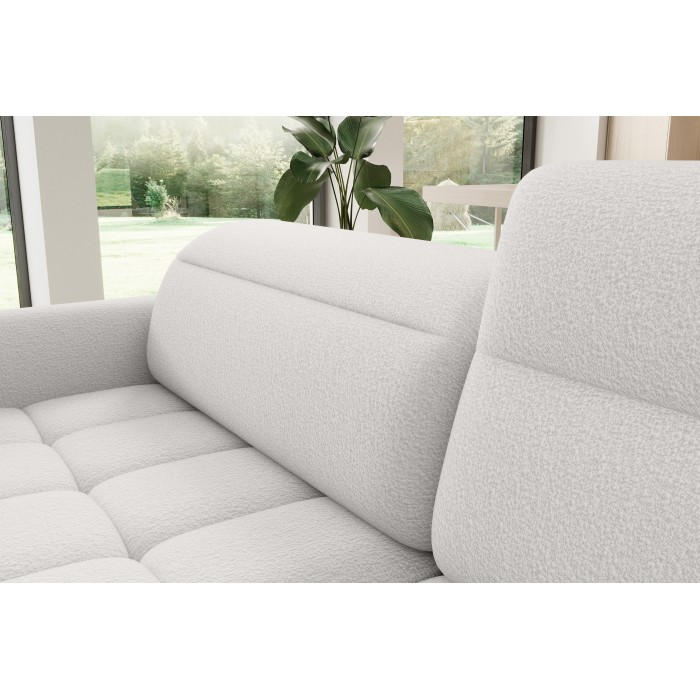 Canapé d’angle droit convertible BARNEA 208 cm blanc chenille avec rangement 