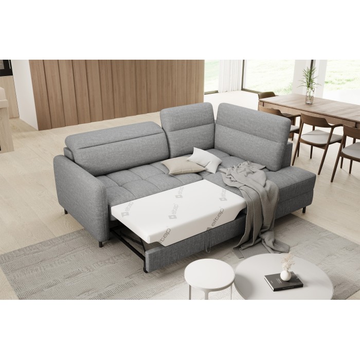 Canapé d’angle droit convertible BARNEA 208 cm gris chiné avec rangement 