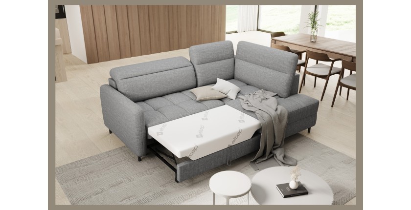 Canapé d’angle droit convertible BARNEA 208 cm gris chiné avec rangement 
