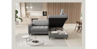Canapé d’angle droit convertible BARNEA 208 cm gris chiné avec rangement 