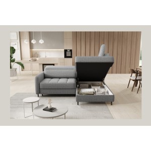 Canapé d’angle droit convertible BARNEA 208 cm gris chiné avec rangement 