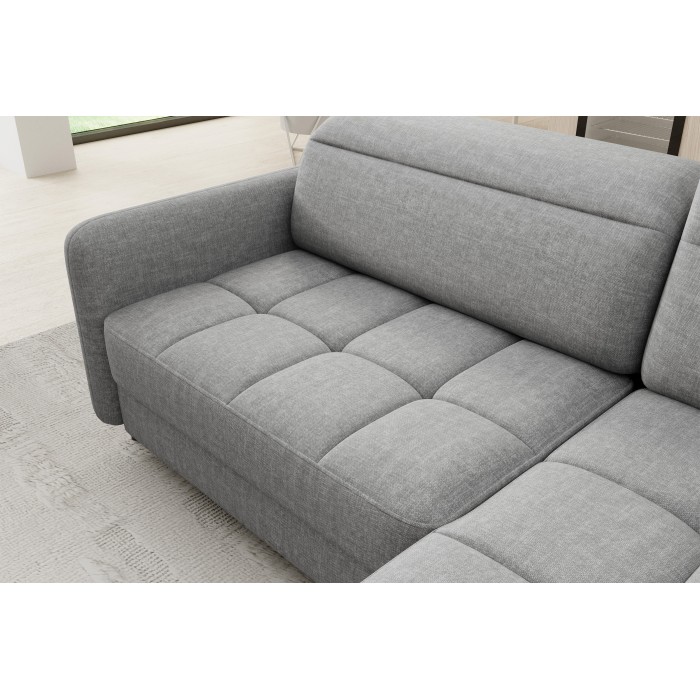 Canapé d’angle droit convertible BARNEA 208 cm gris chiné avec rangement 