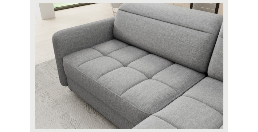 Canapé d’angle droit convertible BARNEA 208 cm gris chiné avec rangement 