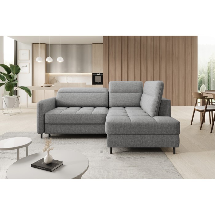 Canapé d’angle droit convertible BARNEA 208 cm gris chiné avec rangement 