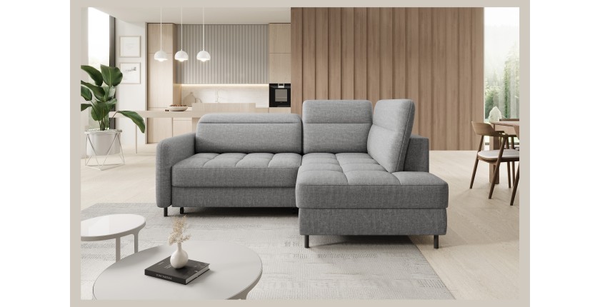 Canapé d’angle droit convertible BARNEA 208 cm gris chiné avec rangement 