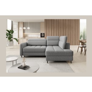 Canapé d’angle droit convertible BARNEA 208 cm gris chiné avec rangement 