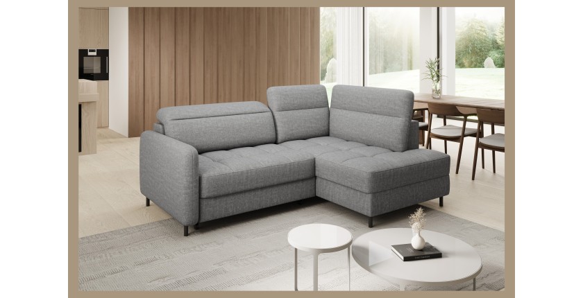 Canapé d’angle droit convertible BARNEA 208 cm gris chiné avec rangement 