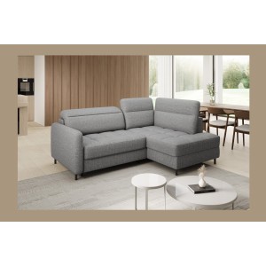 Canapé d’angle droit convertible BARNEA 208 cm gris chiné avec rangement 