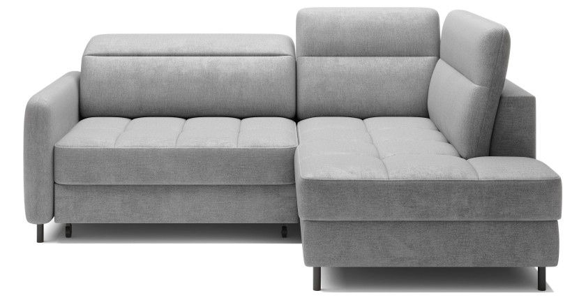 Canapé d’angle droit convertible BARNEA 208 cm gris clair avec rangement 