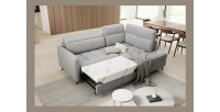 Canapé d’angle droit convertible BARNEA 208 cm gris clair avec rangement 