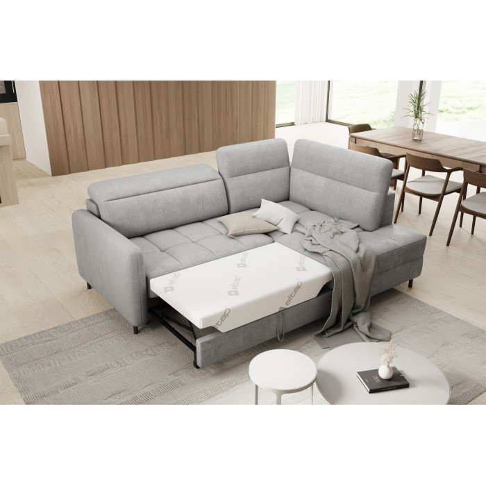 Canapé d’angle droit convertible BARNEA 208 cm gris clair avec rangement 