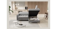 Canapé d’angle droit convertible BARNEA 208 cm gris clair avec rangement 