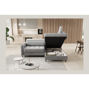 Canapé d’angle droit convertible BARNEA 208 cm gris clair avec rangement 