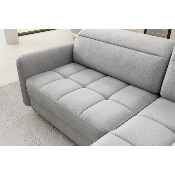Canapé d’angle droit convertible BARNEA 208 cm gris clair avec rangement 