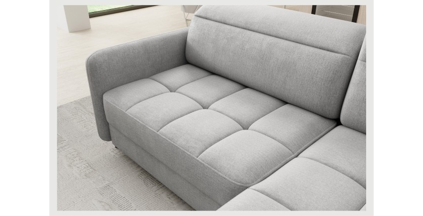 Canapé d’angle droit convertible BARNEA 208 cm gris clair avec rangement 