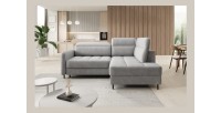 Canapé d’angle droit convertible BARNEA 208 cm gris clair avec rangement 