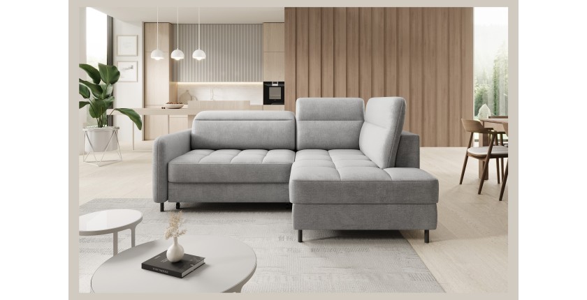 Canapé d’angle droit convertible BARNEA 208 cm gris clair avec rangement 