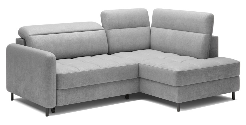 Canapé d’angle droit convertible BARNEA 208 cm gris clair avec rangement 