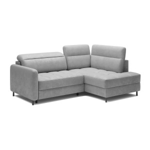 Canapé d’angle droit convertible BARNEA 208 cm gris clair avec rangement 