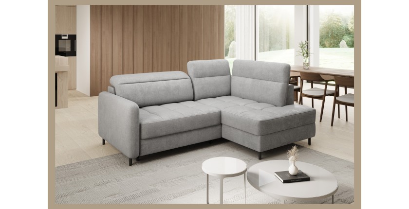 Canapé d’angle droit convertible BARNEA 208 cm gris clair avec rangement 