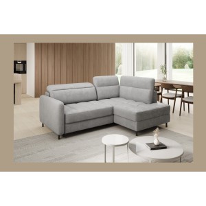 Canapé d’angle droit convertible BARNEA 208 cm gris clair avec rangement 